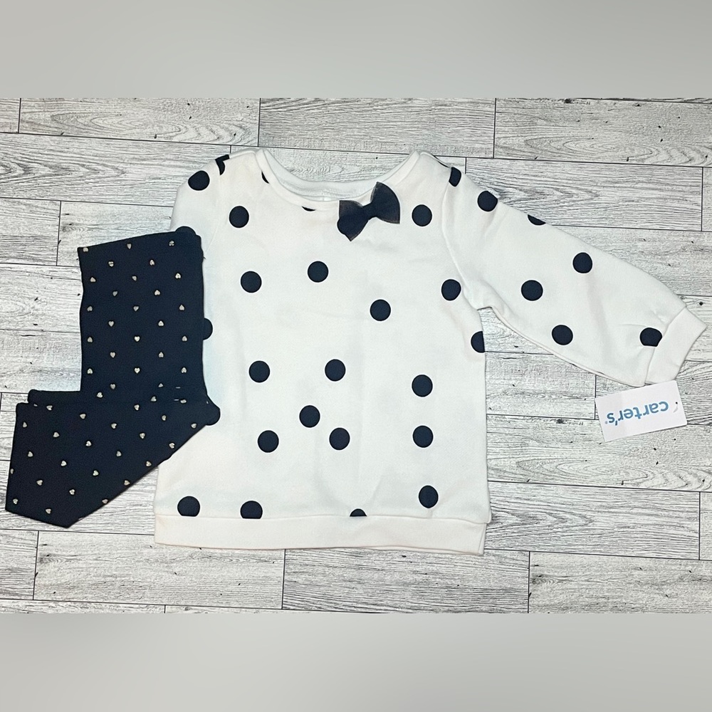 Carter’s NWT Baby Girls 2-Pc. Polka Dot Fleece Top & Heart Legging Set- 12M